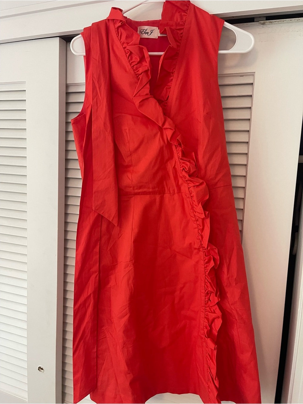 Eliza J Coral Ruffle V-Neck Dress